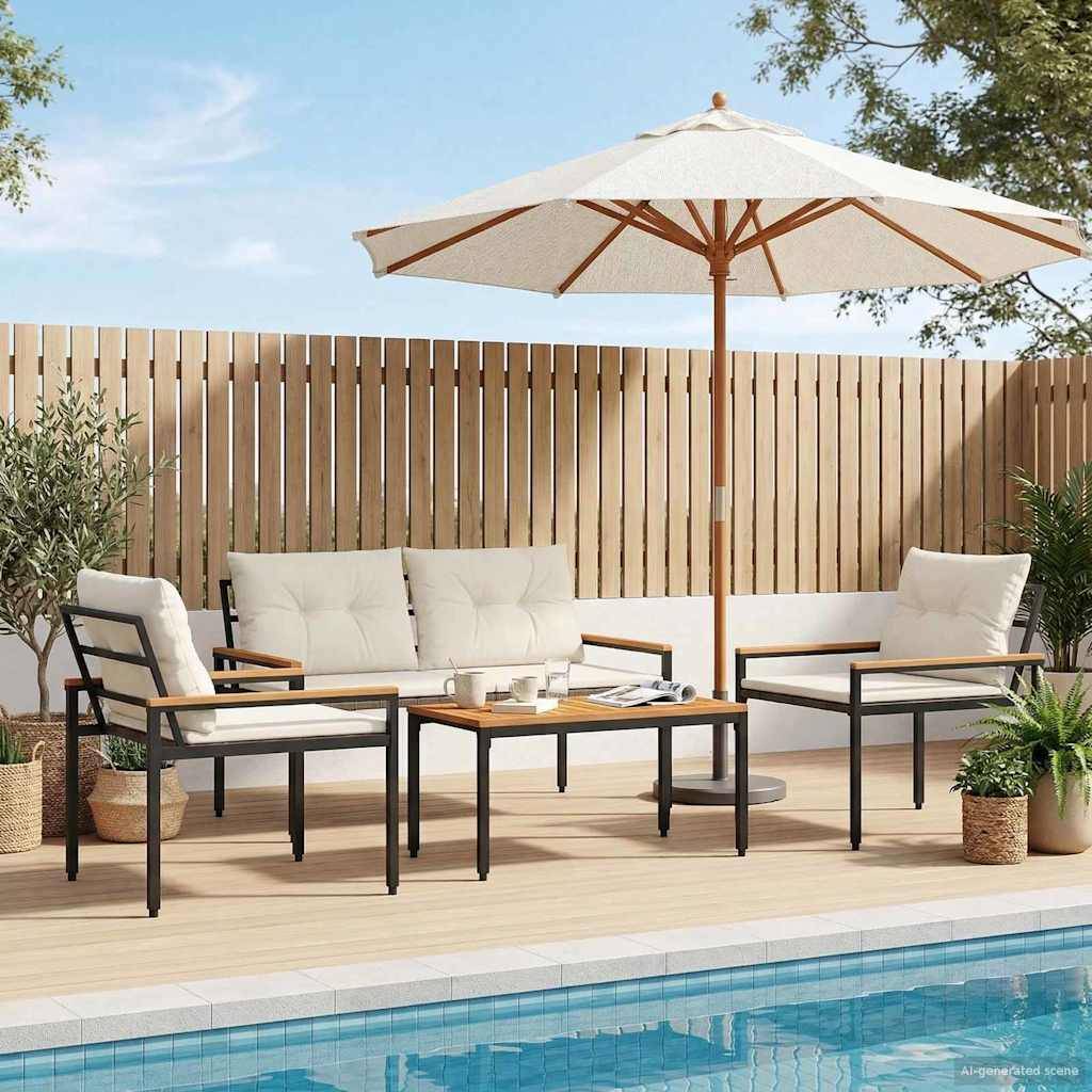 Vidaxl - Ensemble de meubles d'extérieur 4 pcs-Salons de jardin 4 place Crème blanc - Image 3