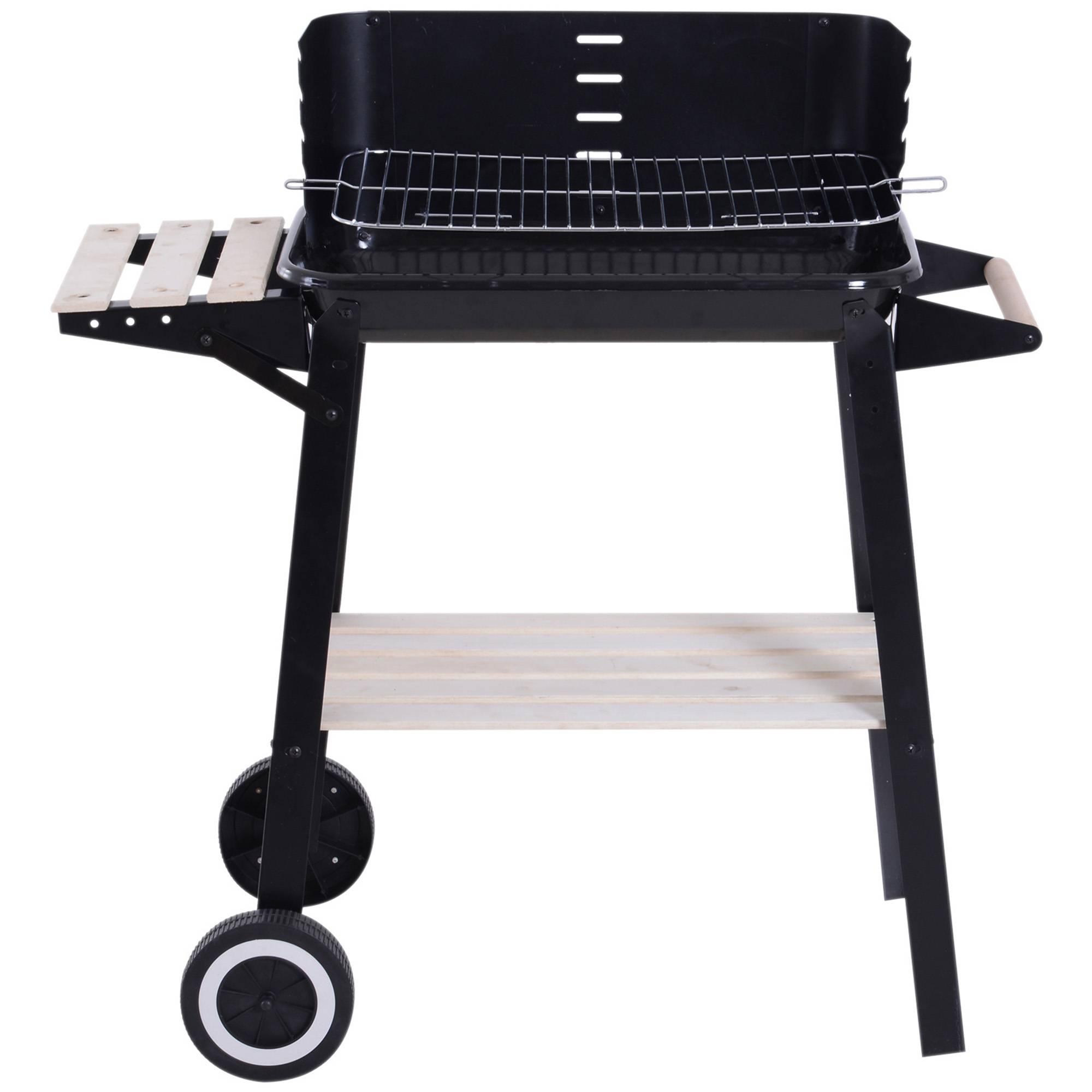 Sans Marque - Barbecue à charbon de bois avec hauteur de grille réglable, étagères et roulettes pour une utilisation en extérieur, 83 x 46 x 87 cm, noir - Image 2