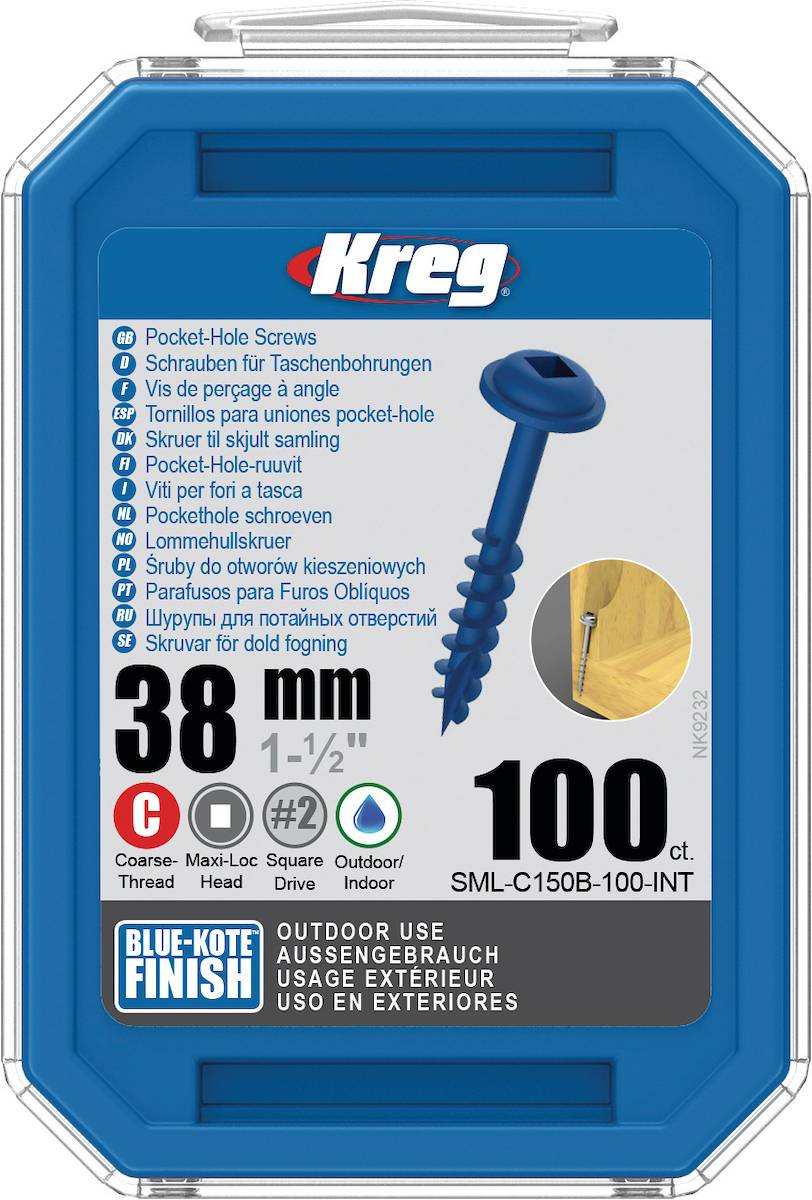 Vis à trous de poche 38 mm Blue-Kote™ Maxi-Loc, Filetage épai, 100 - KREG - SML-C150B-100