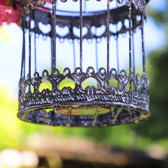 Cage à oiseaux décorative ancienne métal noir blanc Ø.13x21cm Chemin de campagne - Image 5