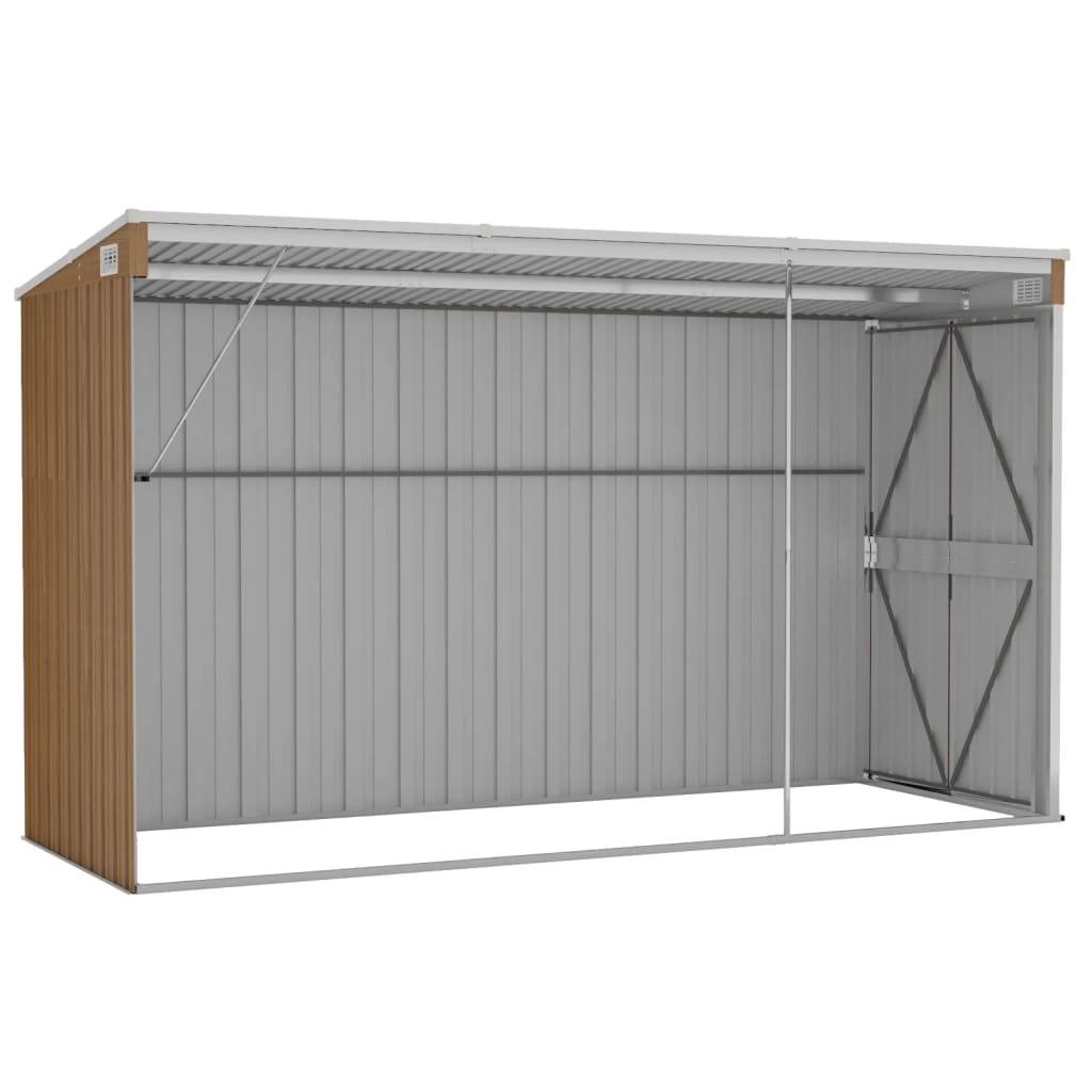 Helloshop26 - Abri de jardin cabane cabanon maison de stockage remise extérieur hangar outils robuste mural 118 x 288 x 178 cm acier galvanisé marron - Image 5