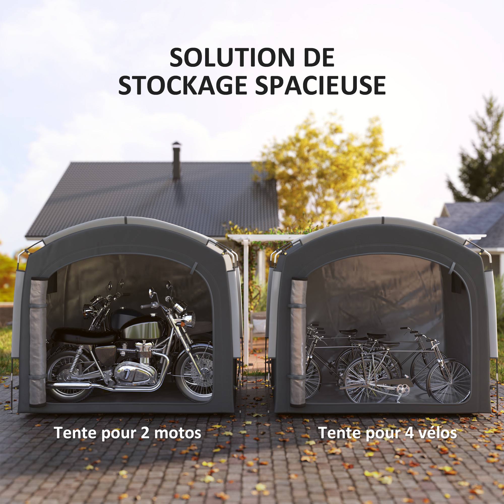 Tente de vélo abri de vélo portable pour 3-4 vélos avec 2 poches latérales 220 x 150 x 195cm gris foncé - Image 6