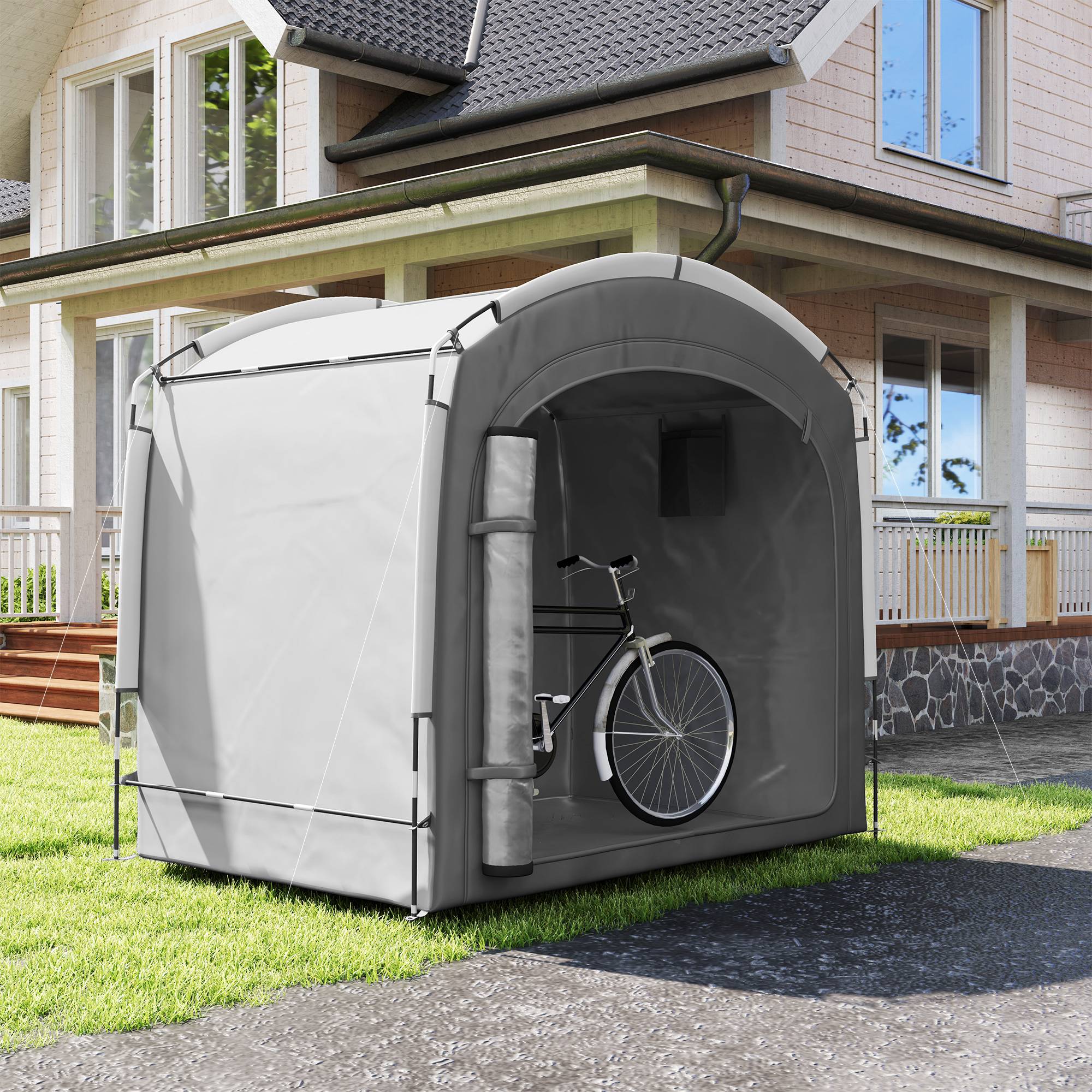 Tente de vélo abri de vélo portable pour 3-4 vélos avec 2 poches latérales 220 x 150 x 195cm gris foncé - Image 10