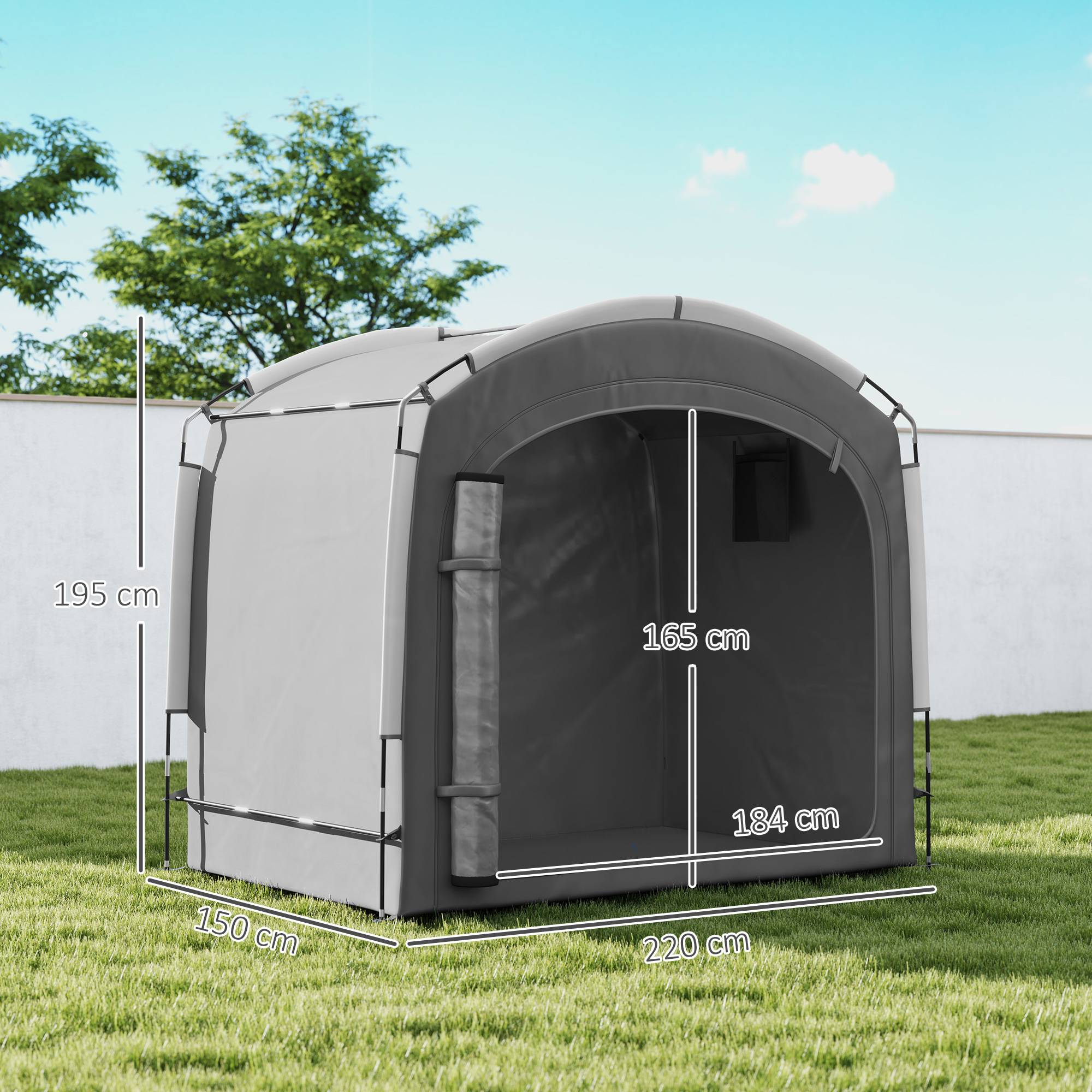 Tente de vélo abri de vélo portable pour 3-4 vélos avec 2 poches latérales 220 x 150 x 195cm gris foncé - Image 5