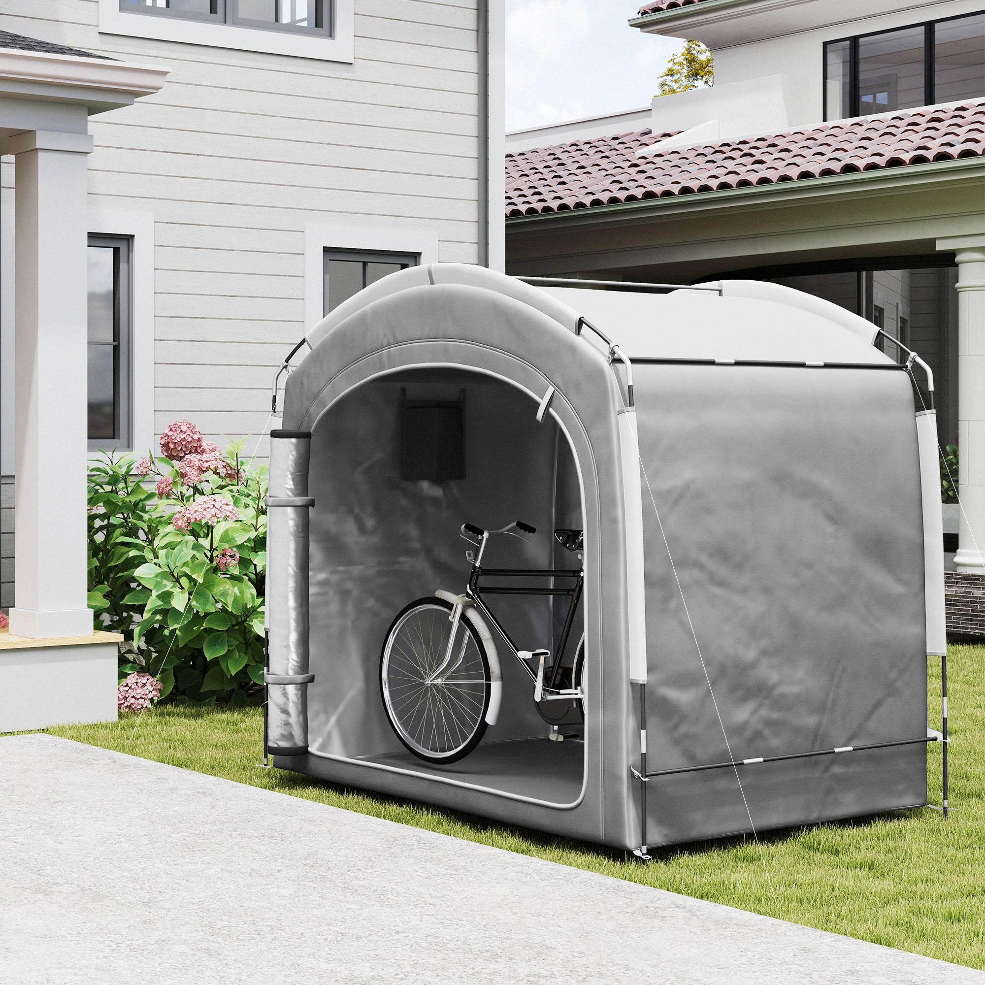 Tente de vélo abri de vélo portable pour 3-4 vélos avec 2 poches latérales 220 x 150 x 195cm gris foncé - Image 3