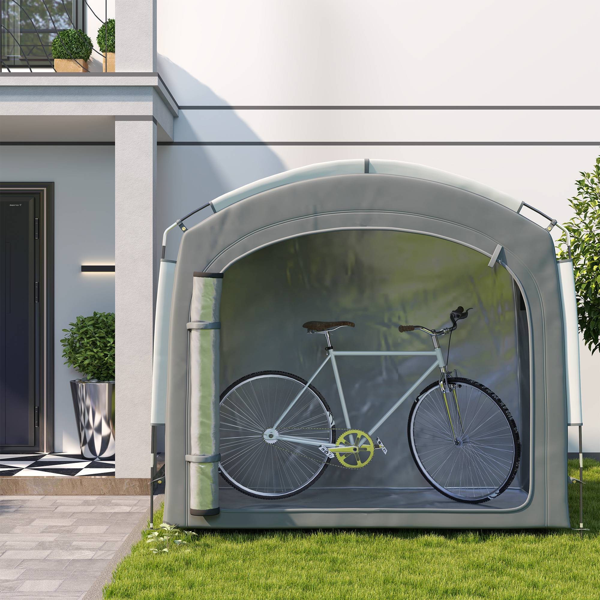 Tente de vélo abri de vélo portable pour 3-4 vélos avec 2 poches latérales 220 x 150 x 195cm gris foncé - Image 4