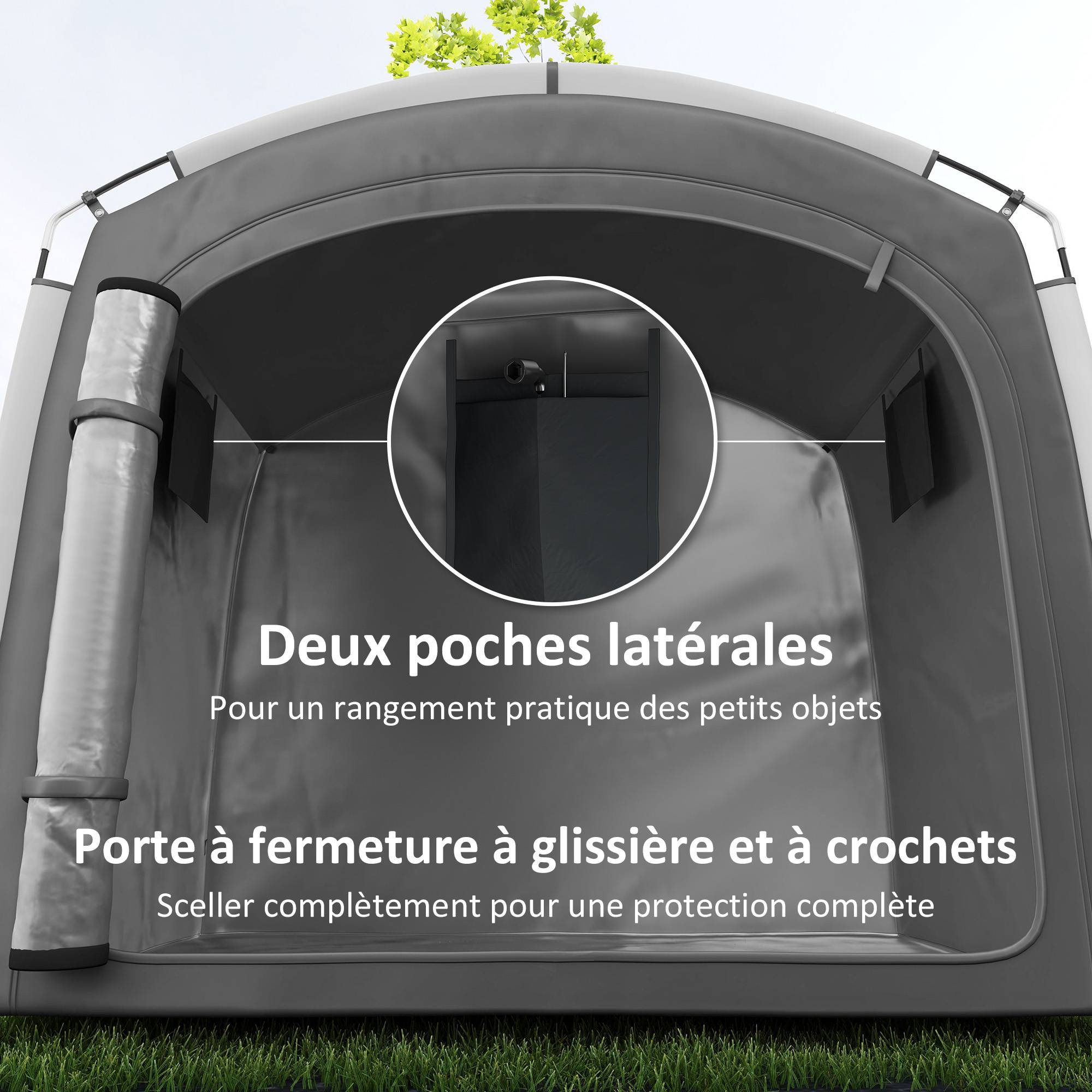 Tente de vélo abri de vélo portable pour 3-4 vélos avec 2 poches latérales 220 x 150 x 195cm gris foncé - Image 8