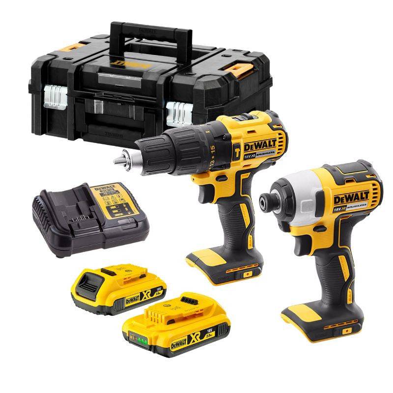 Pack 2 outils DEWALT DCK2060D2T-QW : Perceuse visseuse à percussion et visseuse à choc 18V Li-Ion avec coffret et 2 batteries 2,0 Ah Dewalt