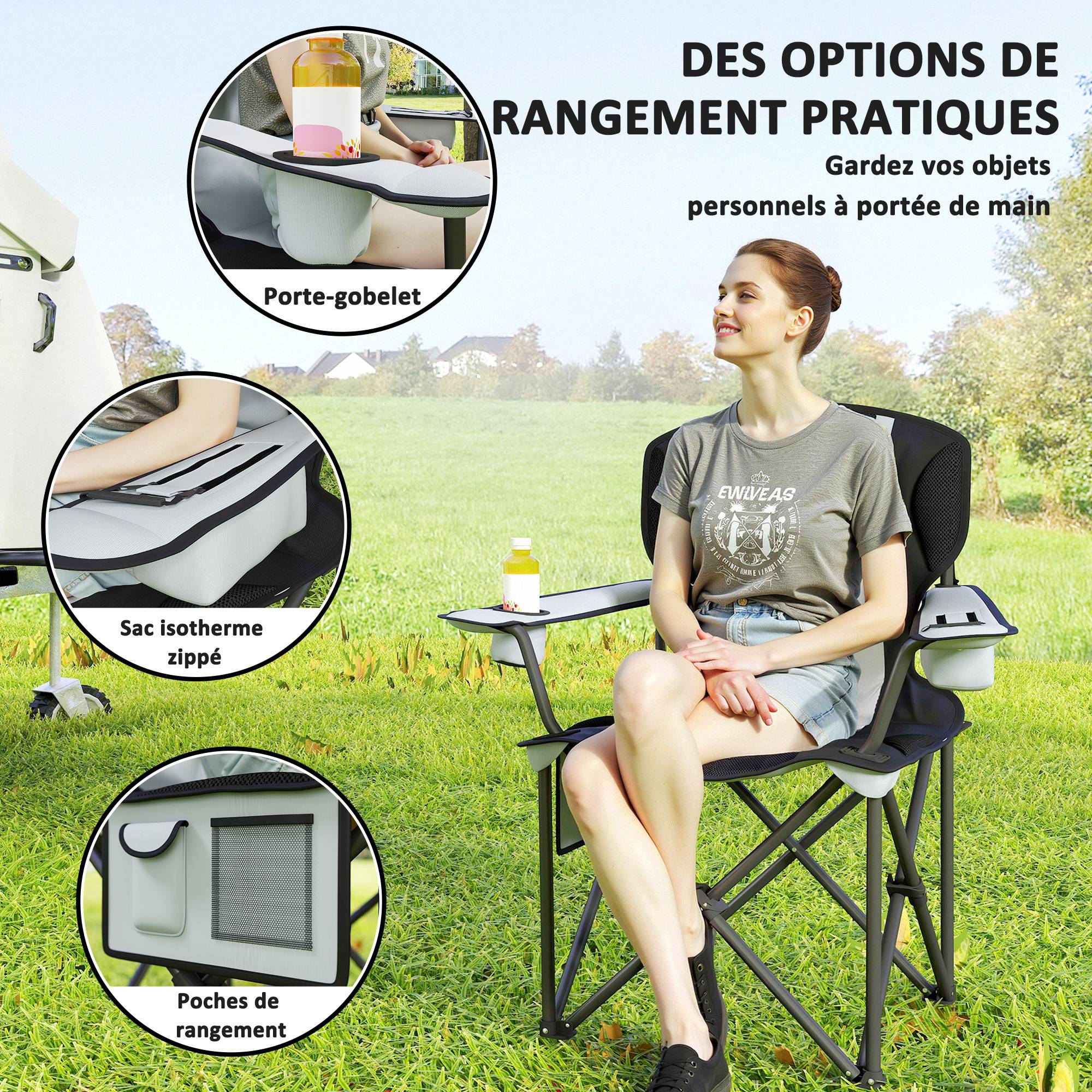 ComfortXL - Chaise de camping pliante tissu Oxford 600D extérieur confort rembourré gris clair - ComfortXL Outdoor Living - Image 8