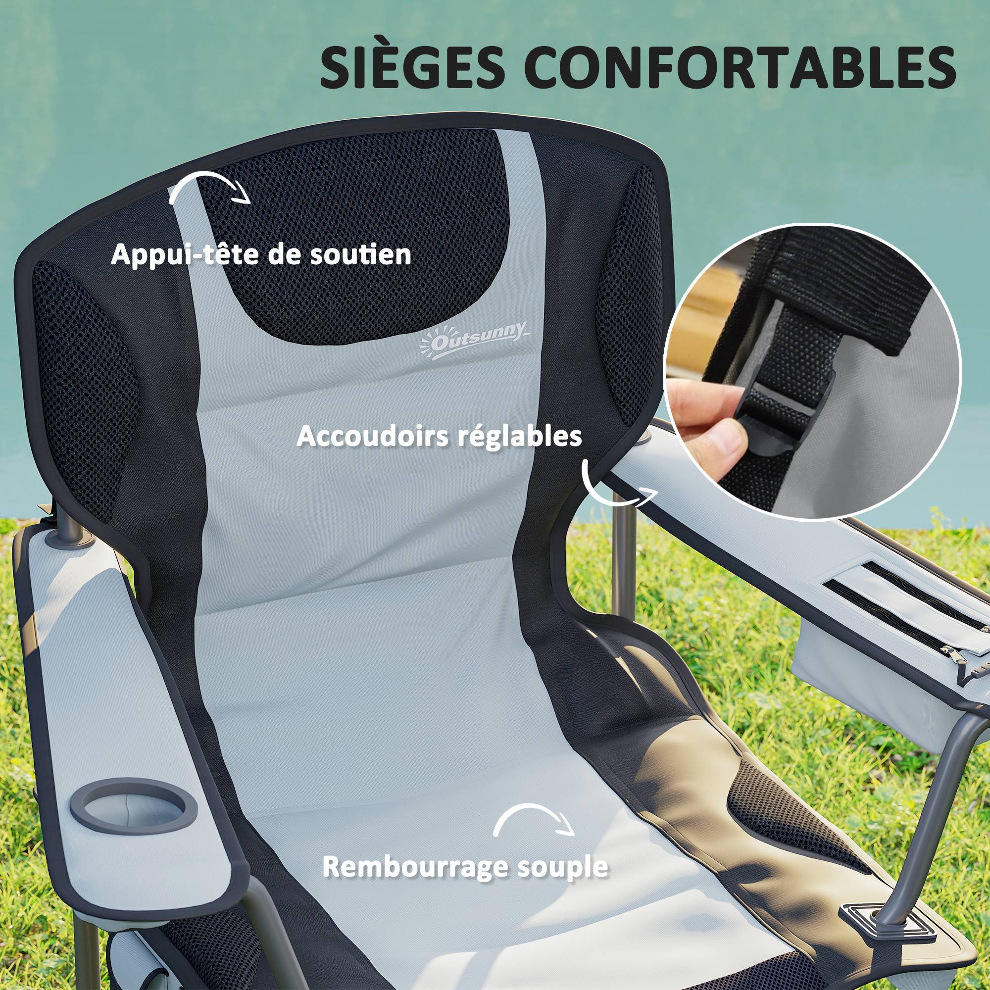 ComfortXL - Chaise de camping pliante tissu Oxford 600D extérieur confort rembourré gris clair - ComfortXL Outdoor Living - Image 6