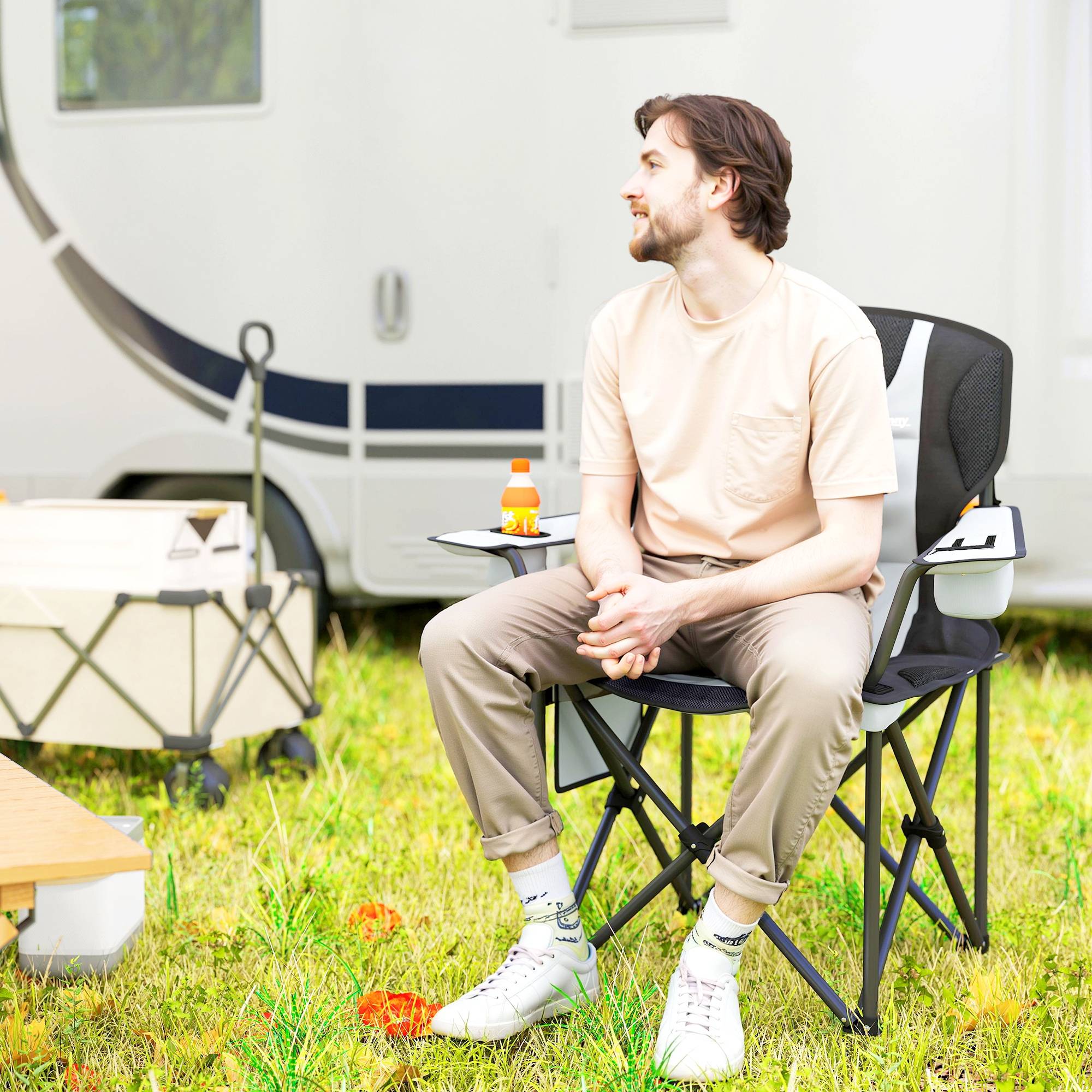 ComfortXL - Chaise de camping pliante tissu Oxford 600D extérieur confort rembourré gris clair - ComfortXL Outdoor Living - Image 10
