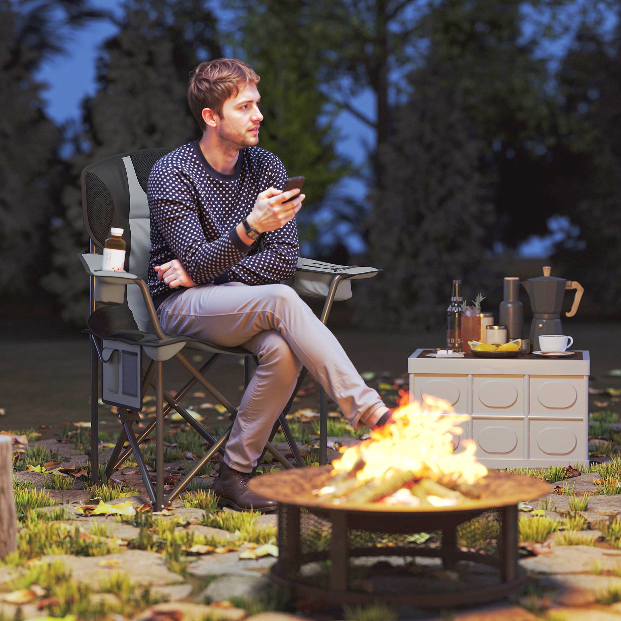 ComfortXL - Chaise de camping pliante tissu Oxford 600D extérieur confort rembourré gris clair - ComfortXL Outdoor Living - Image 3