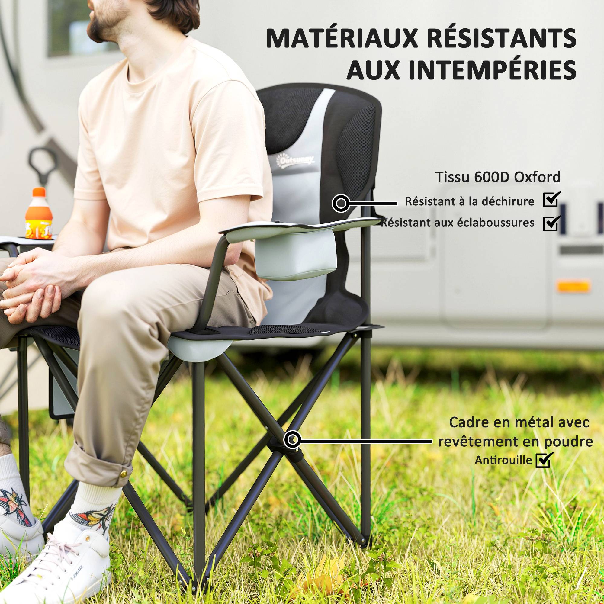 ComfortXL - Chaise de camping pliante tissu Oxford 600D extérieur confort rembourré gris clair - ComfortXL Outdoor Living - Image 7