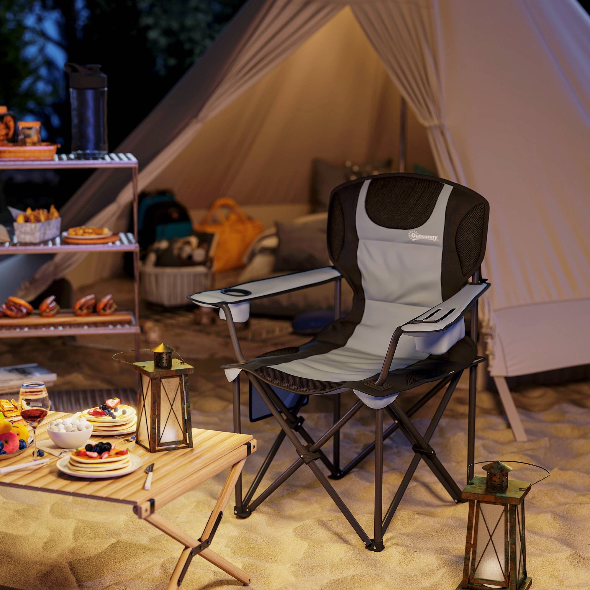ComfortXL - Chaise de camping pliante tissu Oxford 600D extérieur confort rembourré gris clair - ComfortXL Outdoor Living - Image 4
