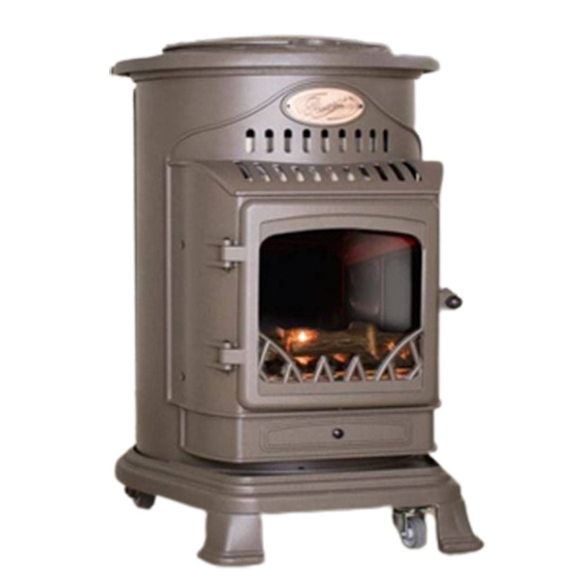 Universal - Poêle à gaz Fonte véritable 3,4KW Marron Effet feu Miel Provence UNIVERSAL - Image 1