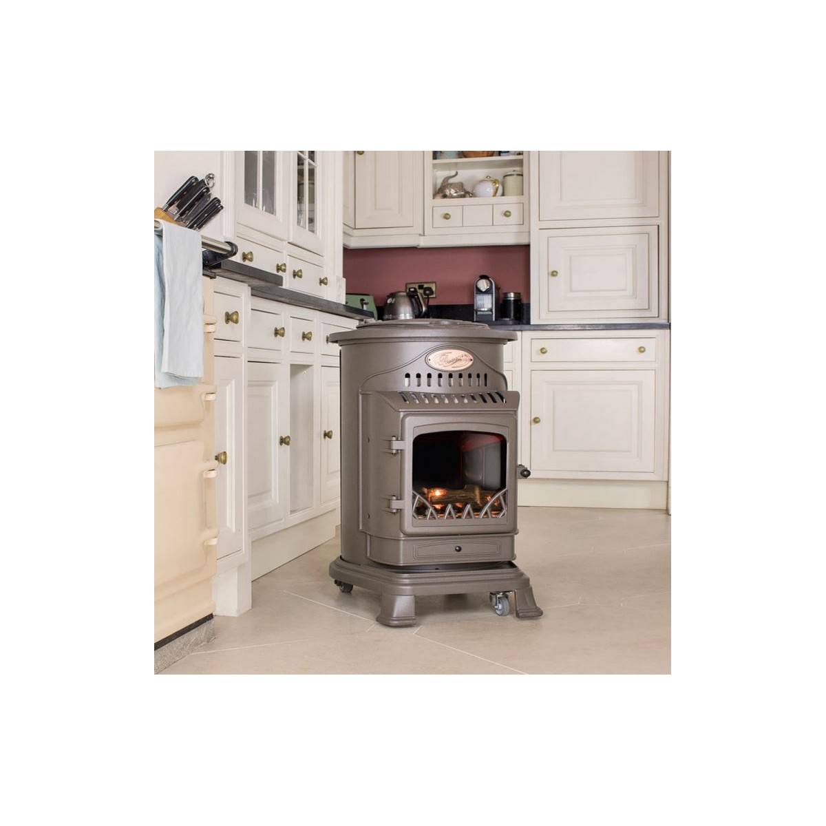 Universal - Poêle à gaz Fonte véritable 3,4KW Marron Effet feu Miel Provence UNIVERSAL - Image 5