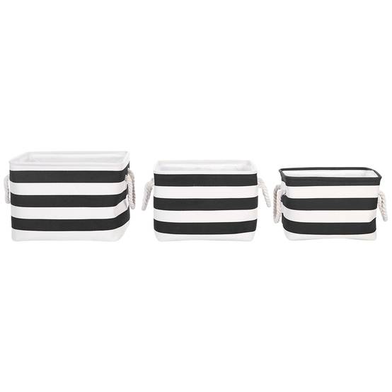 Lot de 3 Paniers de Rangement en Tissu Polyester Noir Blanc avec Poignées en Corde Boite de Rangement Organisation Salon Chambre Design Traditionnel - Image 1