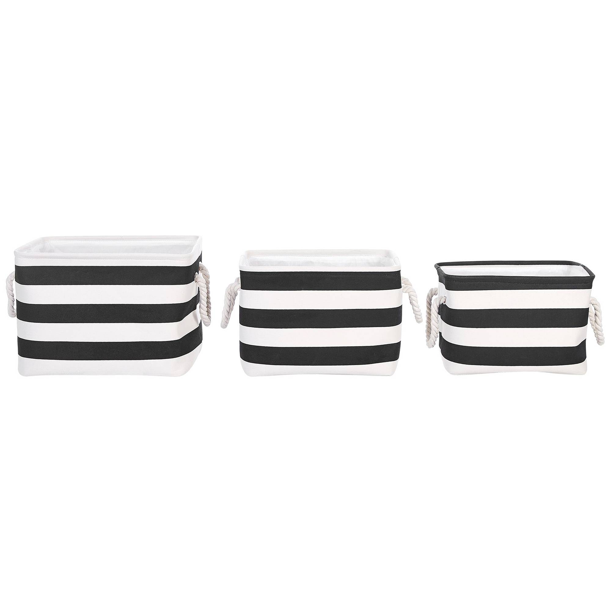 Lot de 3 Paniers de Rangement en Tissu Polyester Noir Blanc avec Poignées en Corde Boite de Rangement Organisation Salon Chambre Design Traditionnel - Image 1