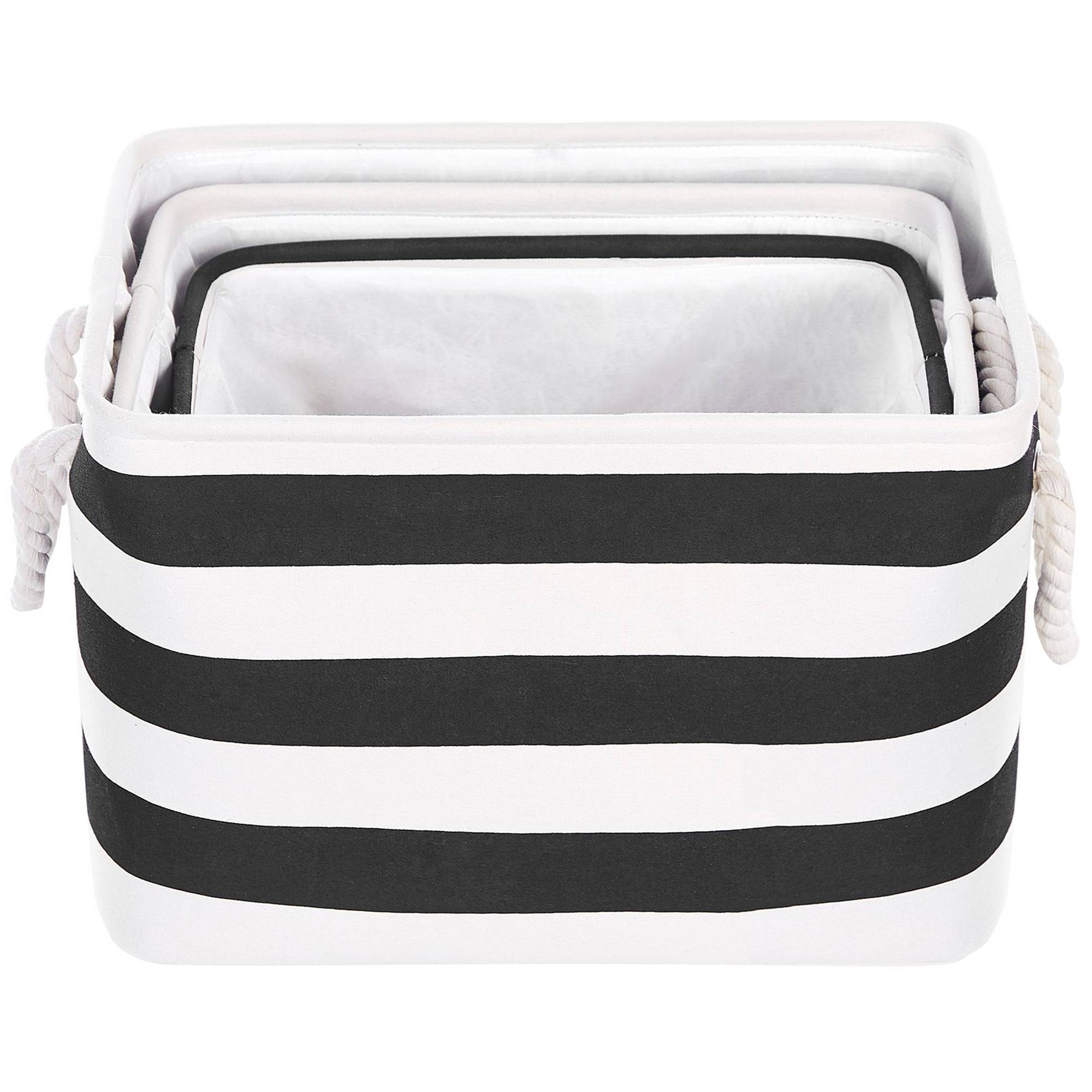 Lot de 3 Paniers de Rangement en Tissu Polyester Noir Blanc avec Poignées en Corde Boite de Rangement Organisation Salon Chambre Design Traditionnel - Image 4