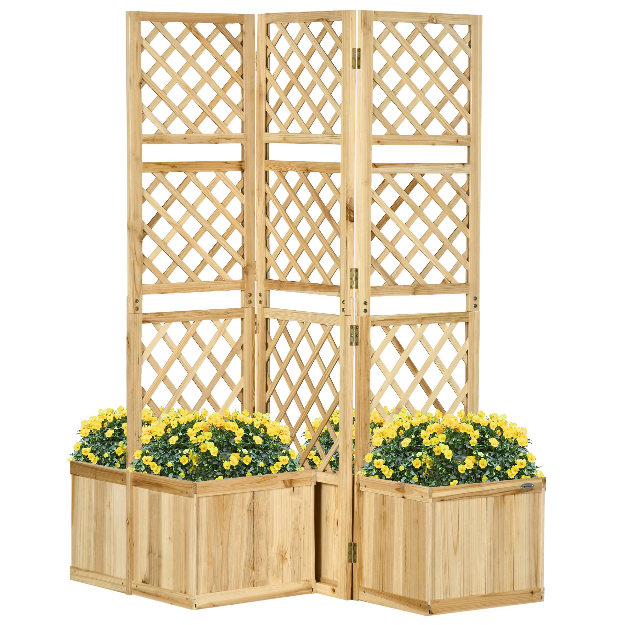ComfortXL - Brise-vue jardin bois de sapin 133 x 62 x 165 cm naturel avec 4 jardinières et treillis pliable extérieur - Image 10