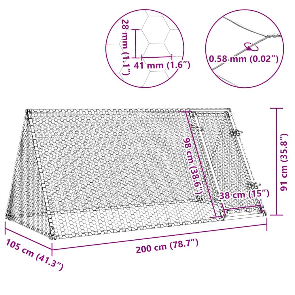 Vidaxl - Cage pour poules argenté 200x105x91 cm acier galvanisé vidaXL 172557 - Image 3