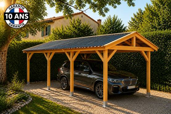 Carport SUR MESURE deux pentes 300cm x 8 poteaux, bois DOUGLAS Français (Charpente en bois-auvent-abri voiture). Garantie 10 ans - Image 4
