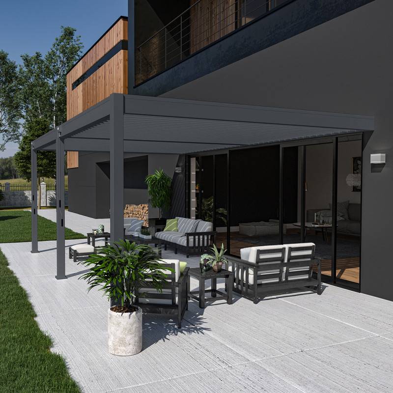 Ombrea - Pergola bioclimatique Ombréa adossée VS 4x6M Anthracite + 2 stores 3M - Image 1