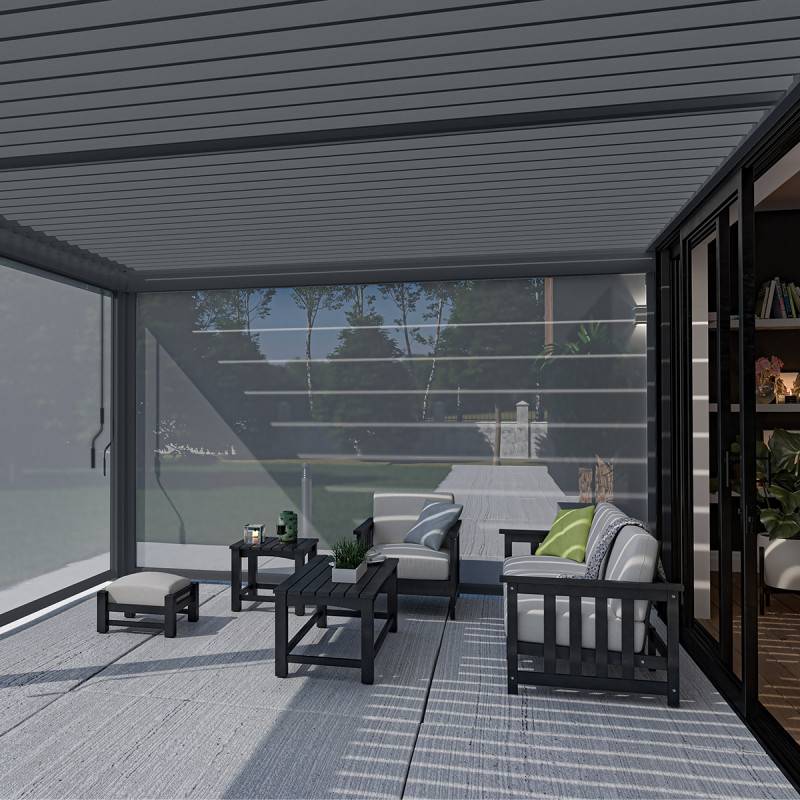 Ombrea - Pergola bioclimatique Ombréa adossée VS 4x6M Anthracite + 2 stores 3M - Image 2