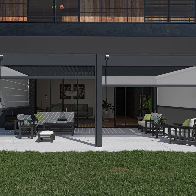 Ombrea - Pergola bioclimatique Ombréa adossée VS 4x6M Anthracite + 2 stores 3M - Image 3