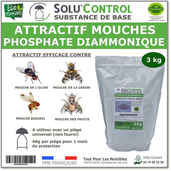 SOLU'CONTROL - Phosphate Diammonique, appât naturel contre les mouches des fruits - Sac de 3 kg - Image 1