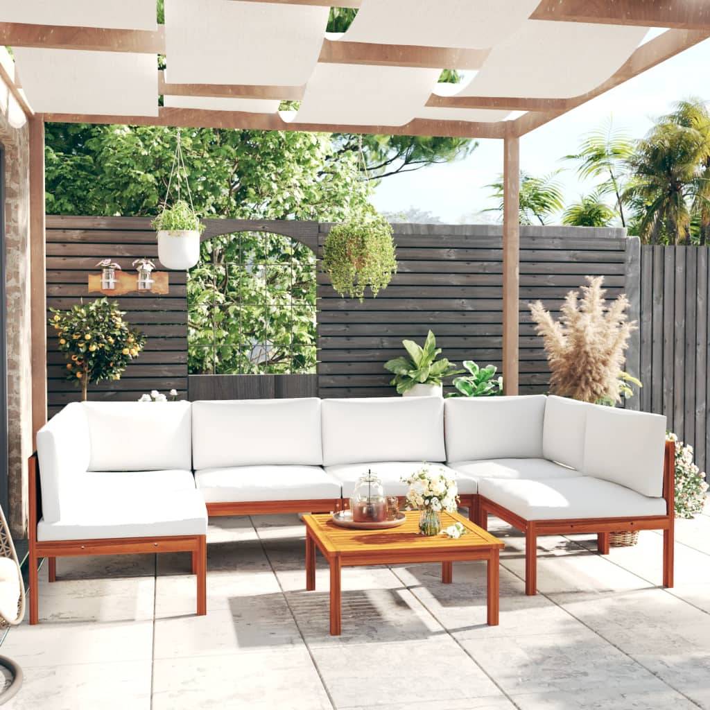 Vidaxl - Salon de jardin 7 pièces avec coussins, bois d'acacia crème et corde vidaXL 3057898 - Image 1