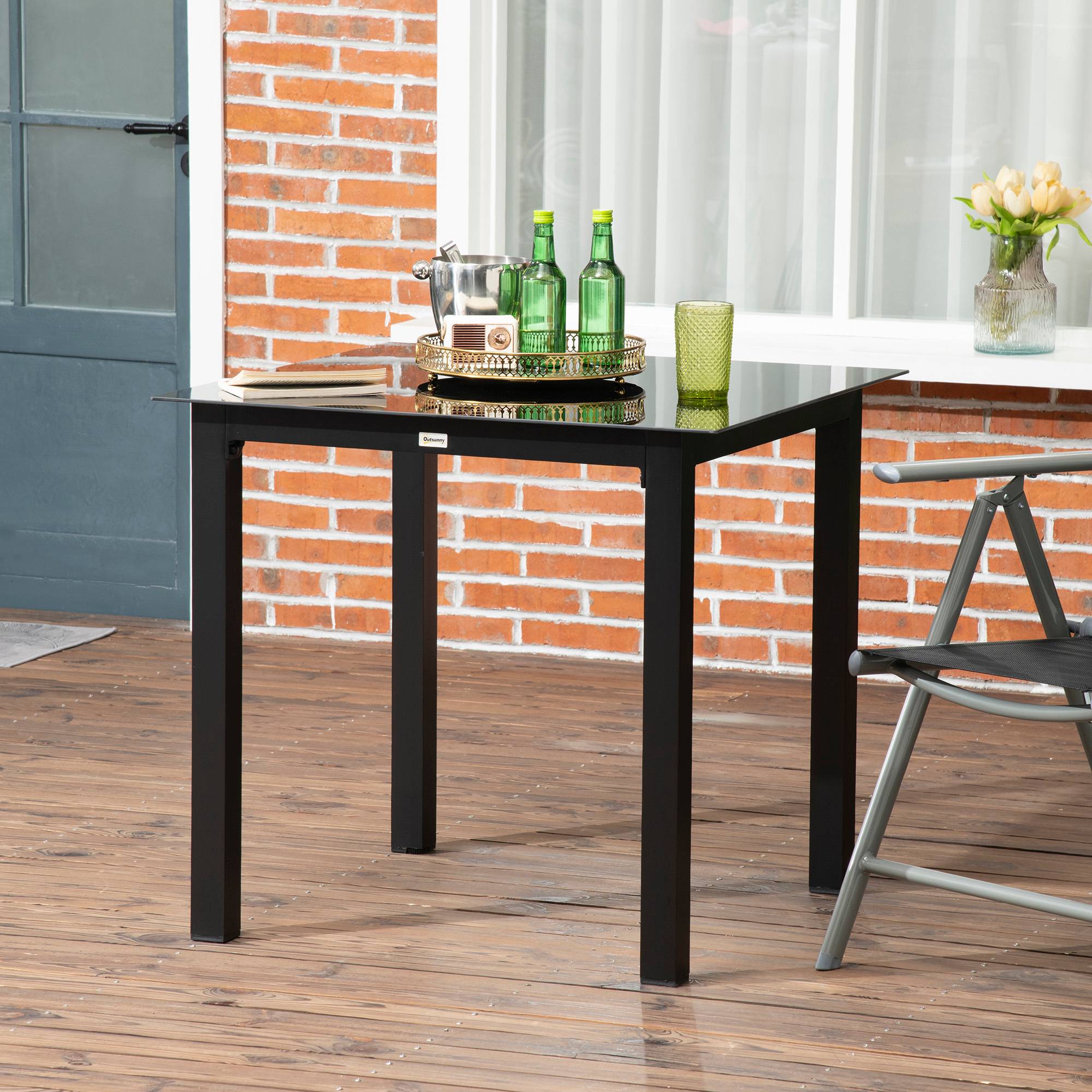 PANGIVO - Table de jardin carrée pour 4 personnes, aluminium, noir, 80 x 80 x 74 cm - PANGIVO - Image 2