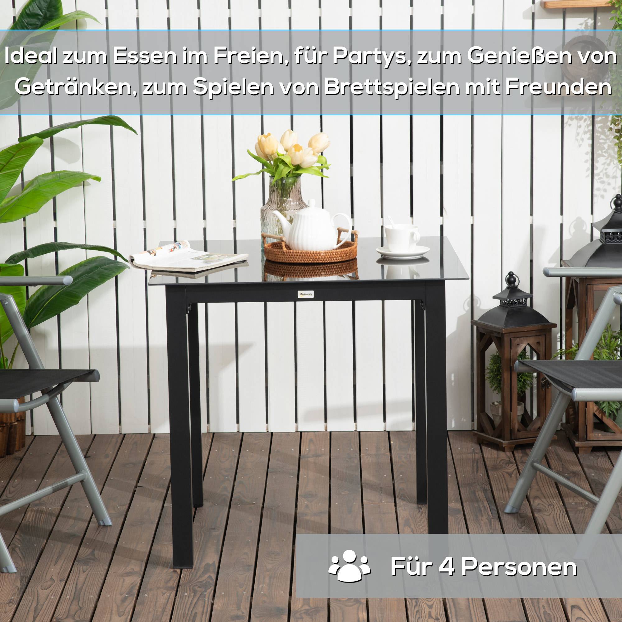 PANGIVO - Table de jardin carrée pour 4 personnes, aluminium, noir, 80 x 80 x 74 cm - PANGIVO - Image 6
