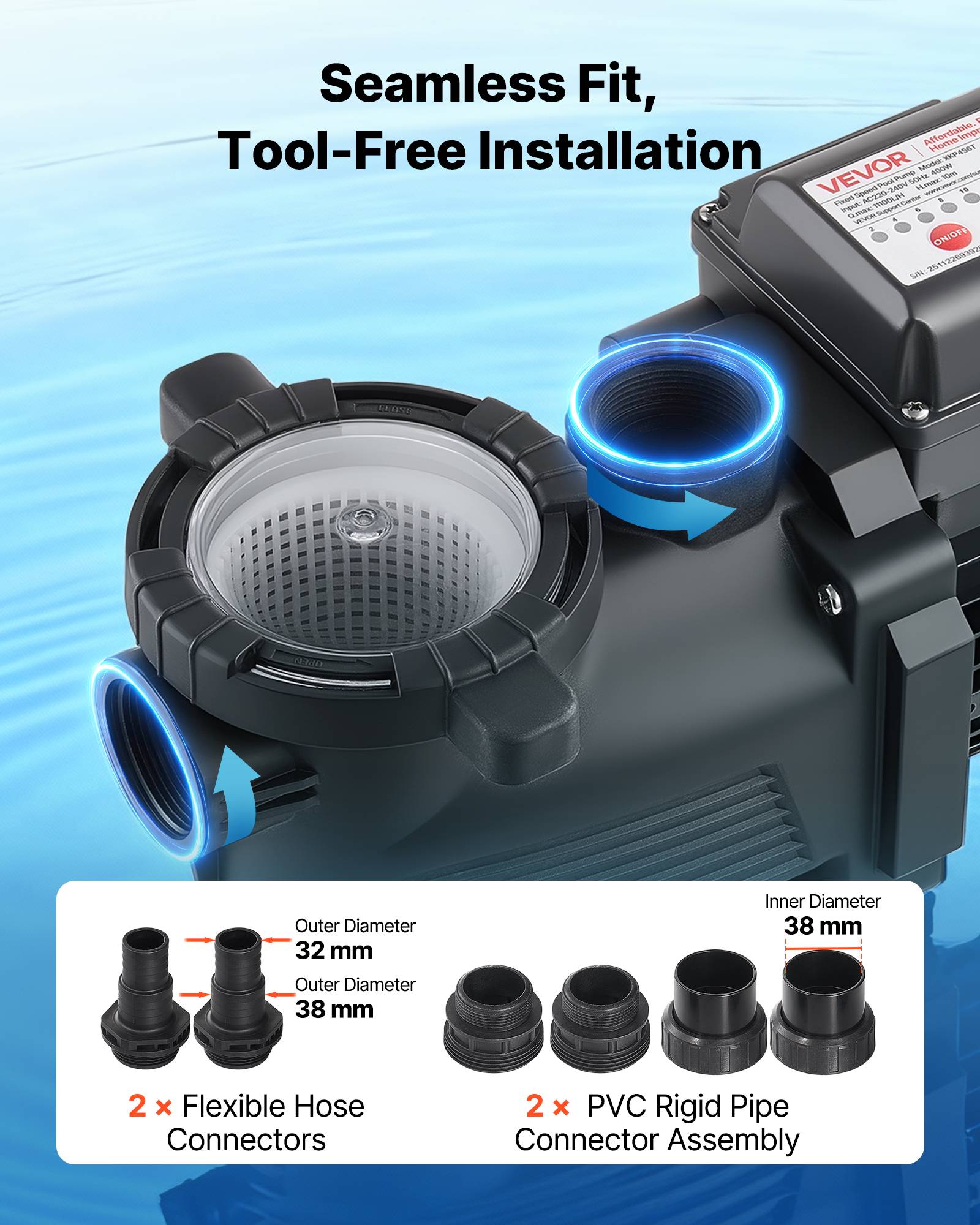 Vevor - VEVOR Pompe piscine 400 W, 11 100 L/h, hauteur refoulement 10 m, monovitesse, panier filtrant et minuterie 24 h, 220-240 V CA. - Image 7