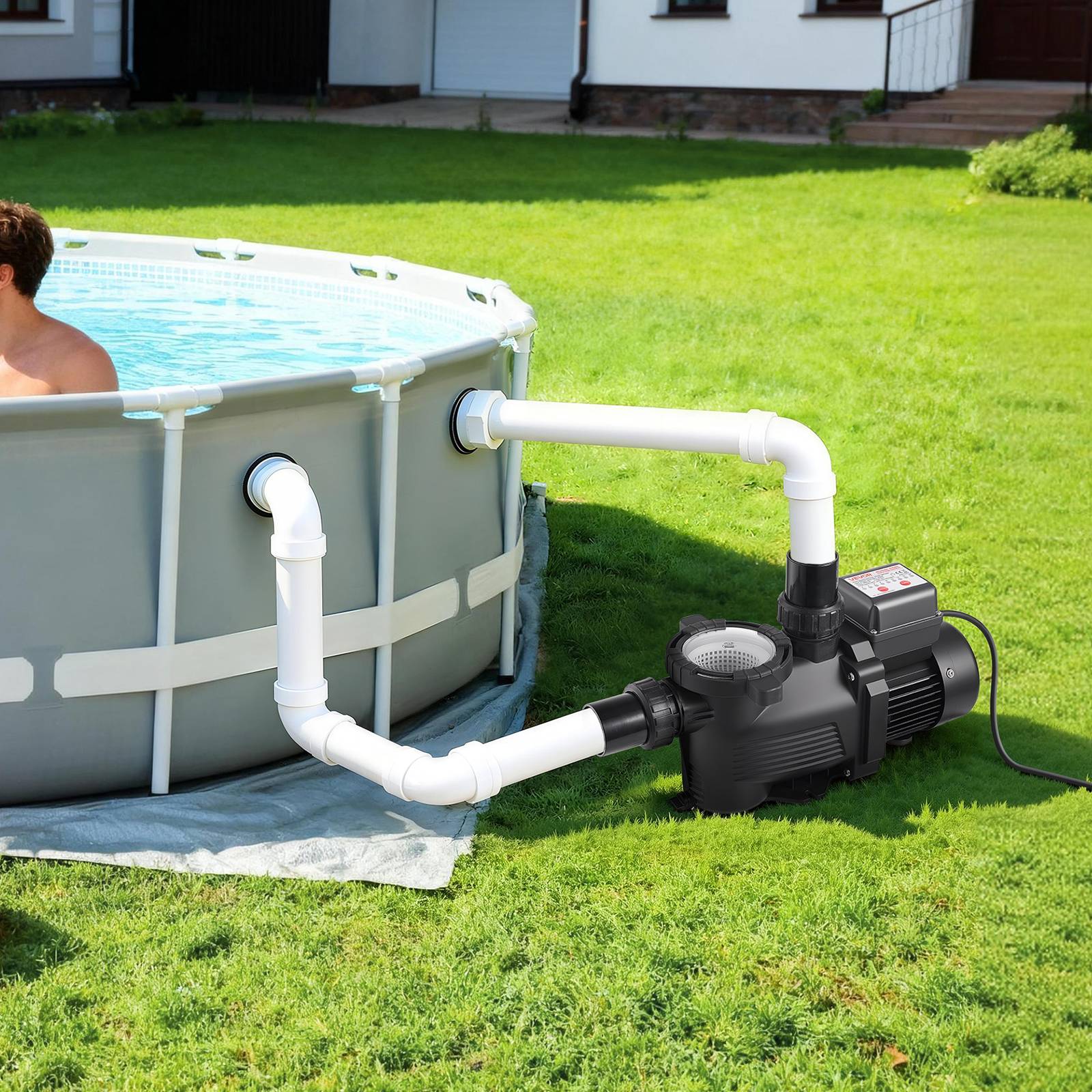 Vevor - VEVOR Pompe piscine 400 W, 11 100 L/h, hauteur refoulement 10 m, monovitesse, panier filtrant et minuterie 24 h, 220-240 V CA. - Image 8