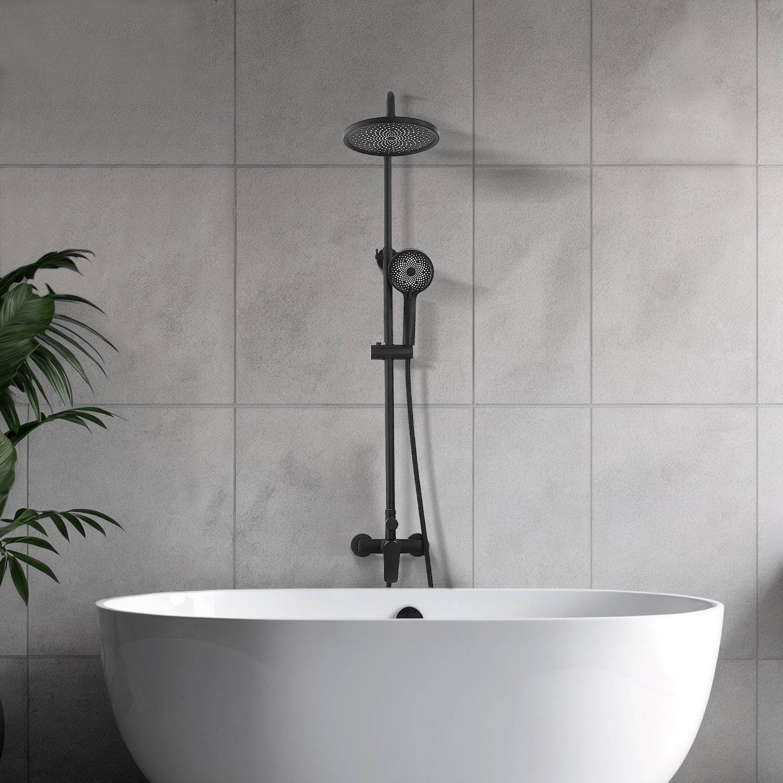 Teeno - Colonne de douche avec tête de douche ronde et manchette en ABS avec 3 jets, Noir - Image 4