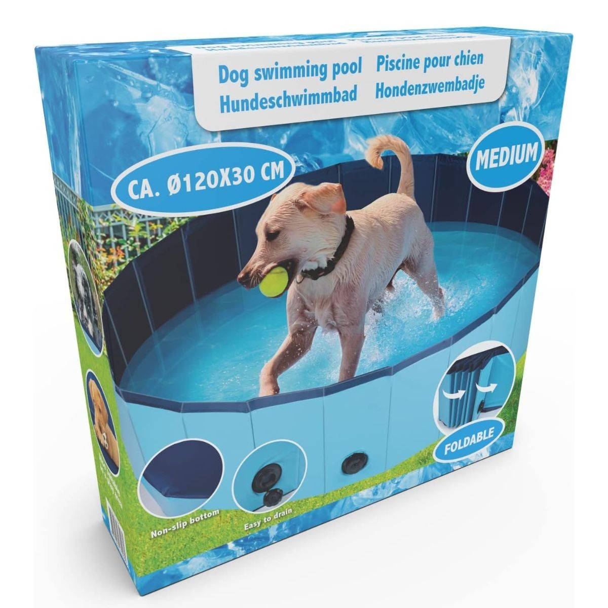 Piscine pour Chien PVC 120x30 cm Sol Antidérapant Jeu d'eau pour Animaux KZ GARDEN - Image 9