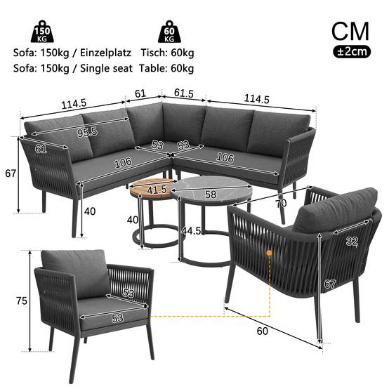ComfortXL - Salon de jardin d'angle résine tressée métal 5-6 places terrasse modulable avec tables gris - ComfortXL Outdoor Living - Image 3