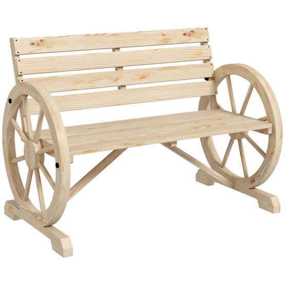 Outsunny - Banc de Jardin 3 places - Style Rustique Chic - accoudoirs Roues Charette - en bois - effet bois naturel - Outsunny - Image 1