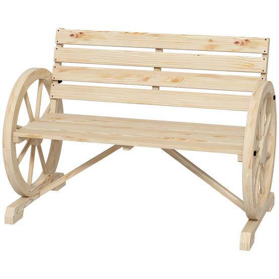 Outsunny - Banc de Jardin 3 places - Style Rustique Chic - accoudoirs Roues Charette - en bois - effet bois naturel - Outsunny - Image 5