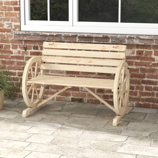 Outsunny - Banc de Jardin 3 places - Style Rustique Chic - accoudoirs Roues Charette - en bois - effet bois naturel - Outsunny - Image 2