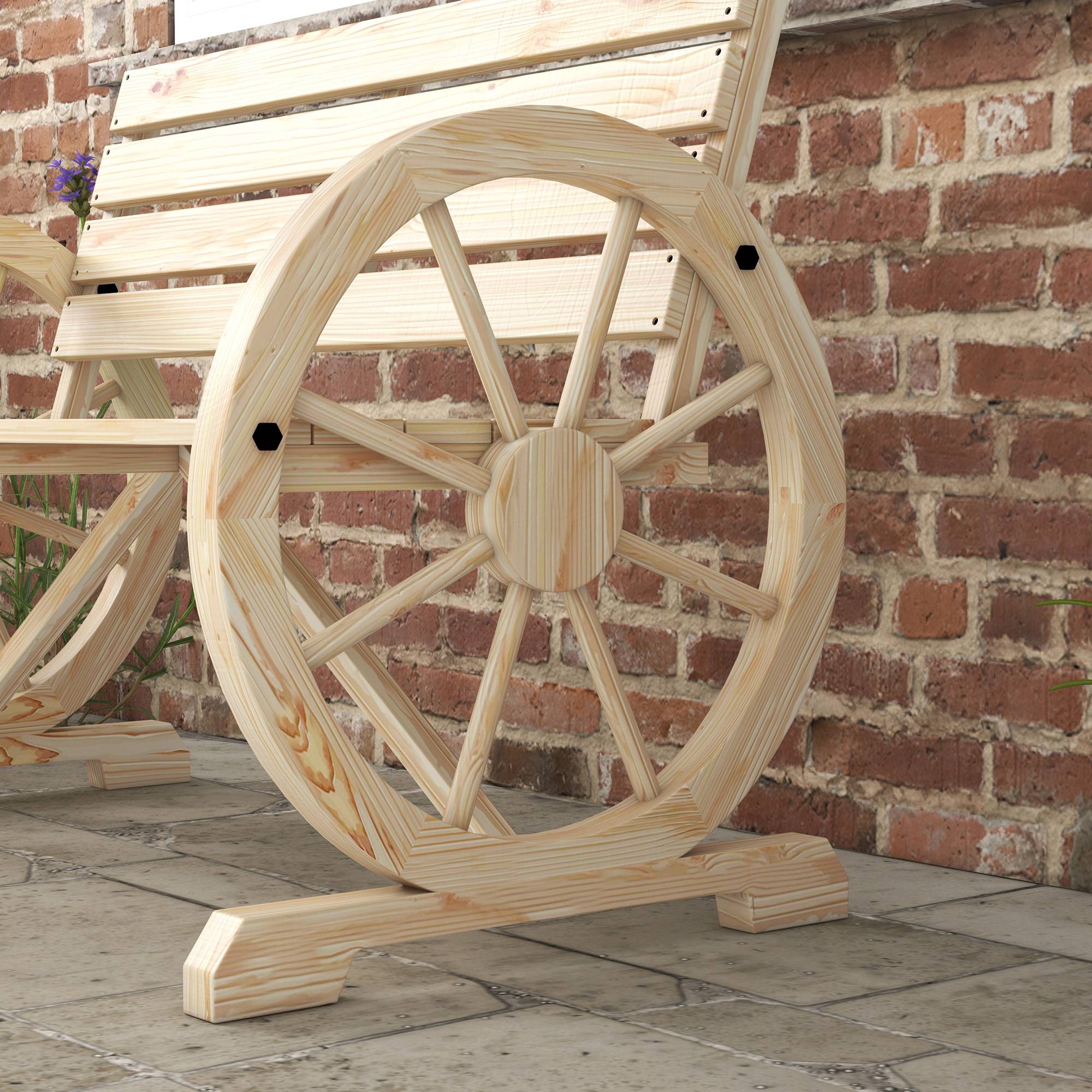 Outsunny - Banc de Jardin 3 places - Style Rustique Chic - accoudoirs Roues Charette - en bois - effet bois naturel - Outsunny - Image 4