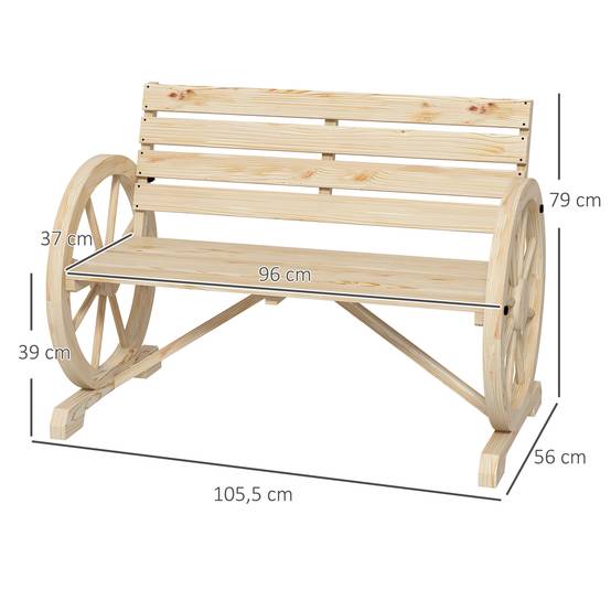 Outsunny - Banc de Jardin 3 places - Style Rustique Chic - accoudoirs Roues Charette - en bois - effet bois naturel - Outsunny - Image 3