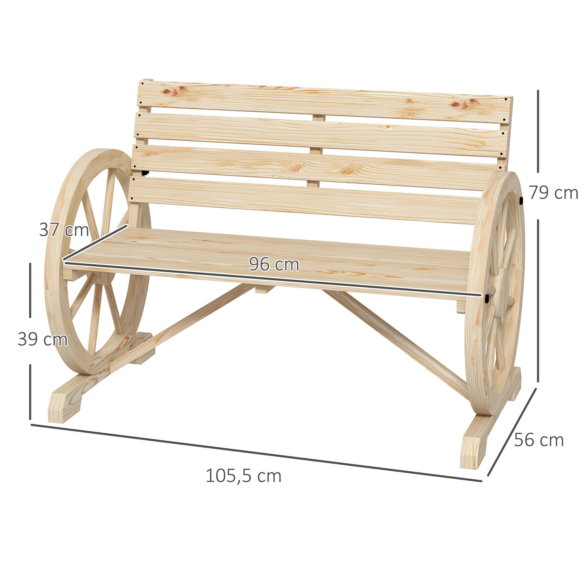 Outsunny - Banc de Jardin 3 places - Style Rustique Chic - accoudoirs Roues Charette - en bois - effet bois naturel - Outsunny - Image 3