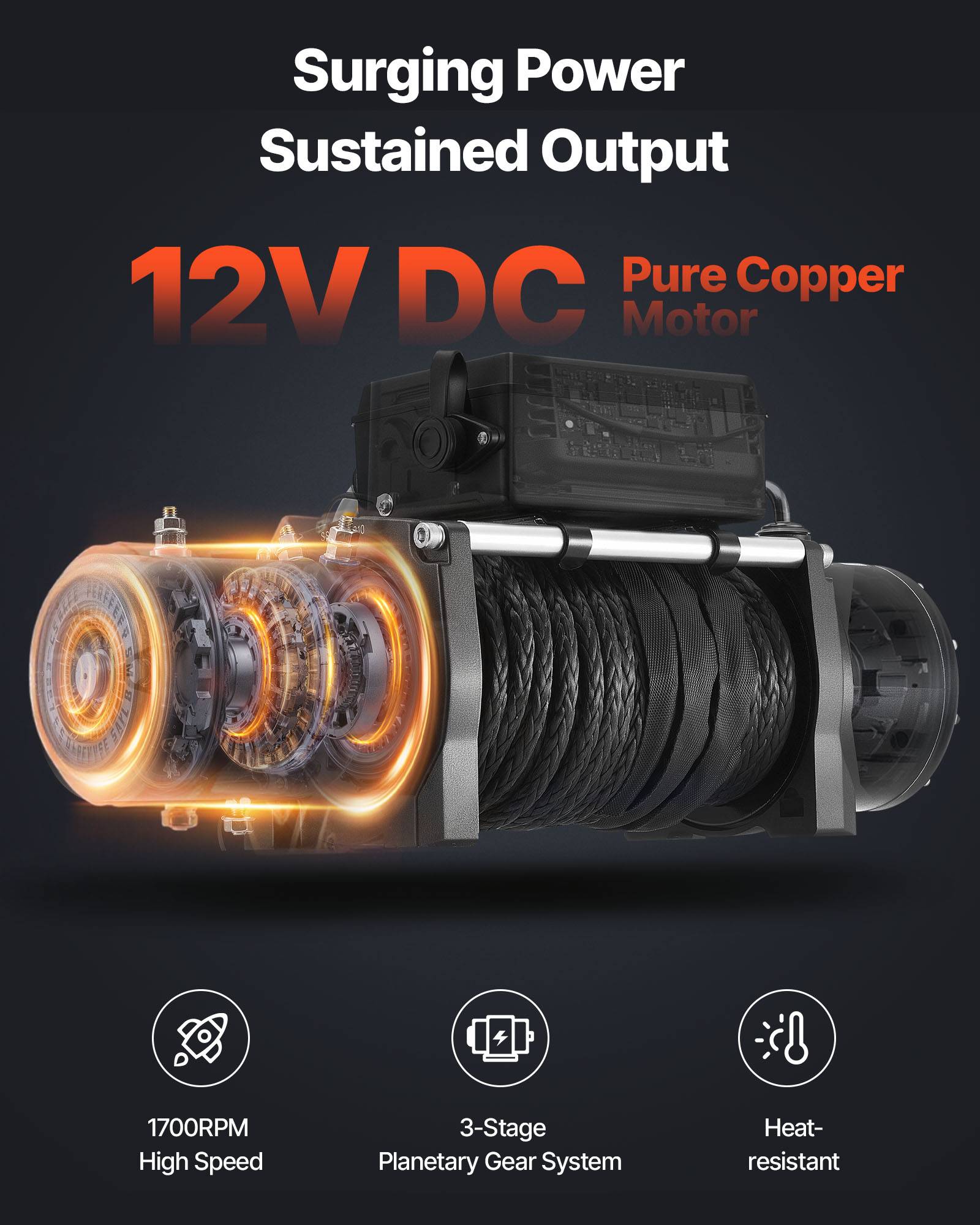 Vevor - VEVOR Treuil électrique 12 V 6 100 kg, corde synthétique 9,5 mm x 26 m, télécommande filaire et sans fil, boîtier IP55. - Image 3