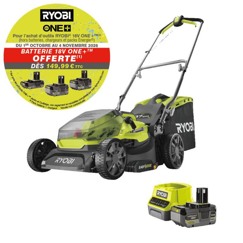 Ryobi - Tondeuse poussée RYOBI 18V One+ - 1 Batterie 4.0Ah - Chargeur - RY18LM37A-140 - Image 2