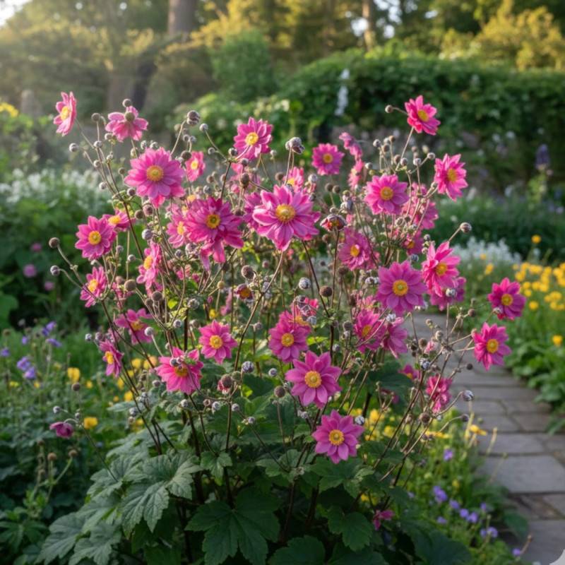Anémone du Japon Pamina à fleurs Rose/ - feuillage Caduc - Lot de 5 godets - Image 1