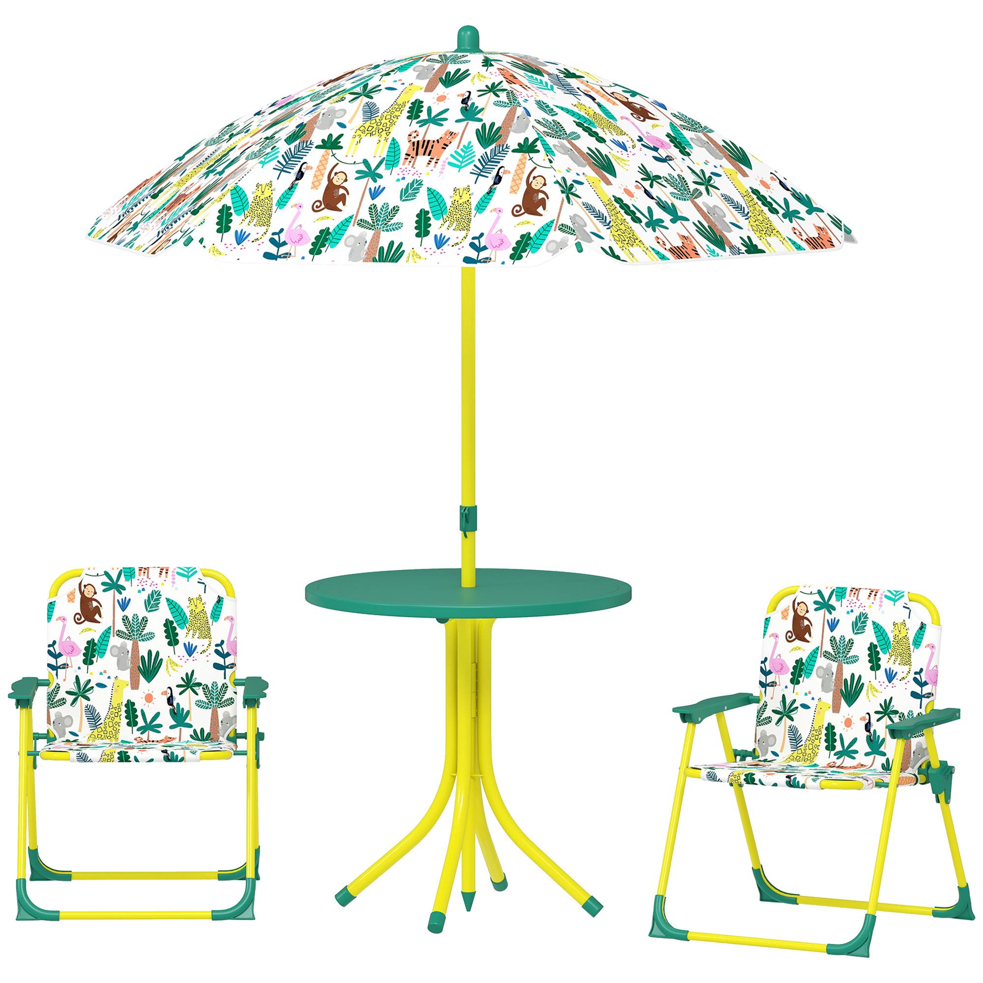 Maison Chic - Ensemble Salon de Jardin Extérieur Enfant avec 2 Chaises Pliantes et Parasol, Thème Jungle, pour Jardin, Terrasse, Vert - Image 1