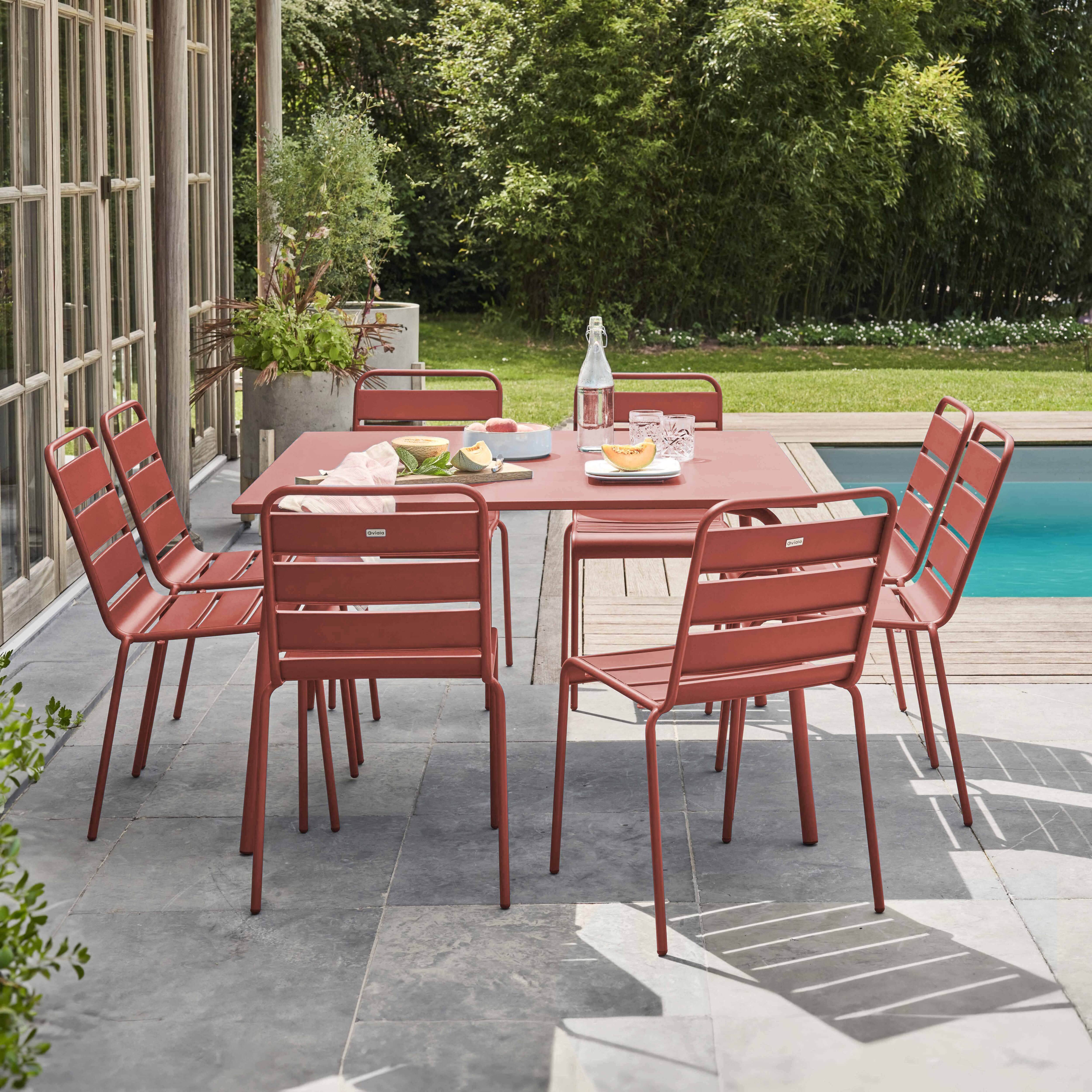 Oviala - Ensemble table de jardin et 8 chaises en métal argile Palavas - Oviala - Image 2
