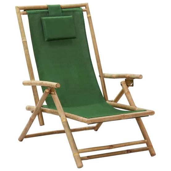 Chaise de jardin | Chaise de relaxation inclinable Vert Bambou et tissu - Image 2